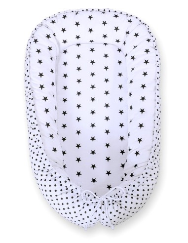 Baby nest double-sided Premium Cocoon for infants BOBONO- black stars/ dots