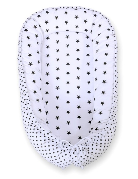 Baby nest double-sided Premium Cocoon for infants BOBONO- black stars/ dots