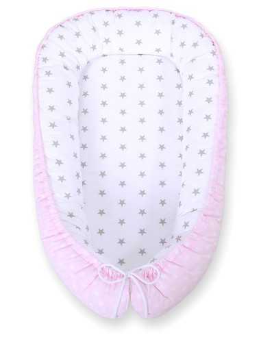 Baby nest double-sided Premium Cocoon for infants BOBONO- dots on pink/ grey stars