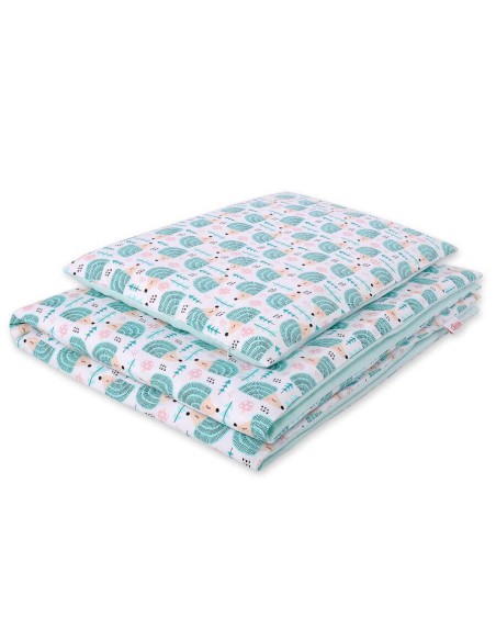 Baby cotton bedding set 2-pcs 120x90 cm- hedgehogs mint