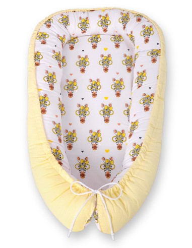 Baby nest double-sided Premium Cocoon for infants BOBONO- yellow zebras