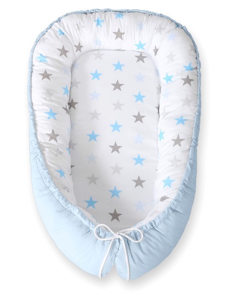 Baby nest double-sided Premium Cocoon for infants BOBONO- gray-blue stars/ blue