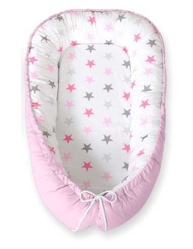 Baby nest double-sided Premium Cocoon for infants BOBONO- gray-pink stars/ gray