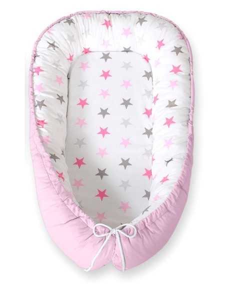 Baby nest double-sided Premium Cocoon for infants BOBONO- gray-pink stars/ gray