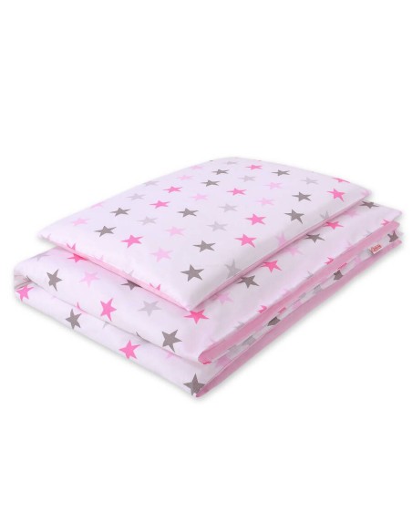 Baby cotton bedding set 2-pcs 120x90 cm- stars gray - pink /pink