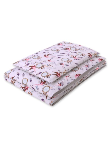 Baby cotton bedding set 2-pcs 120x90 cm- swallows pink