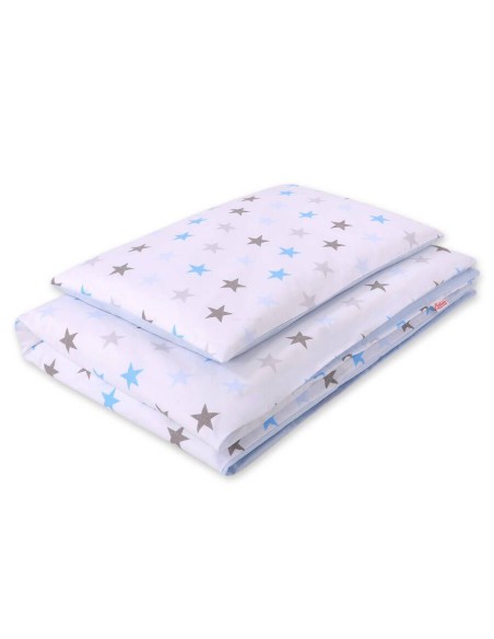 Baby cotton bedding set 2-pcs 120x90 cm- gray -blue stars