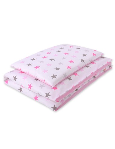 Baby cotton bedding set 2-pcs 135x100 cm- stars pink -gray/ pink