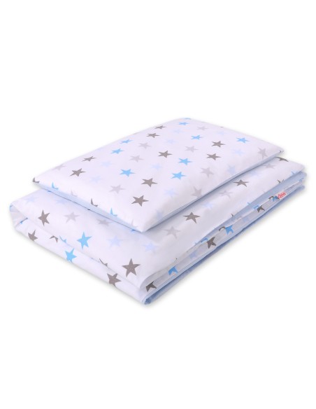 Baby cotton bedding set 2-pcs - stars gray 135x100- blue