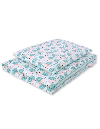 Baby cotton bedding set 2-pcs 135x100 cm- hedgehogs mint