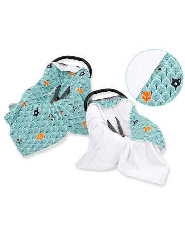 Big double-sided car seat blanket for babies - mint forest