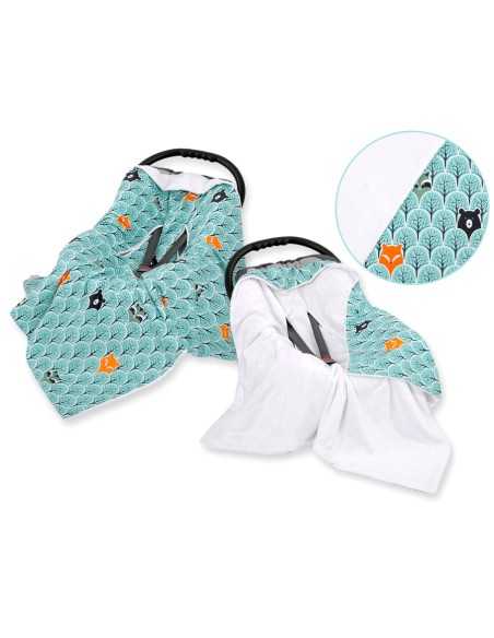 Big double-sided car seat blanket for babies - mint forest