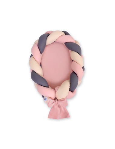 Braided baby nest 2 in 1 - beige-pastel pink-anthracite