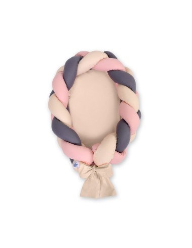 Braided baby nest 2 in 1 - beige-pastel pink-anthracite