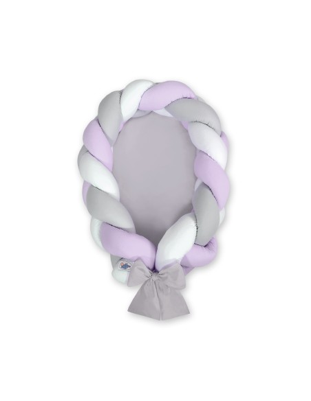 Braided baby nest 2 in 1 - white-lilac-gray