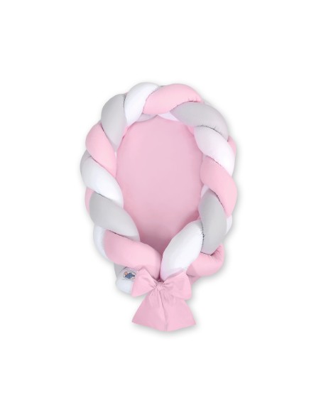 Braided baby nest 2 in 1 - white-gray-pink