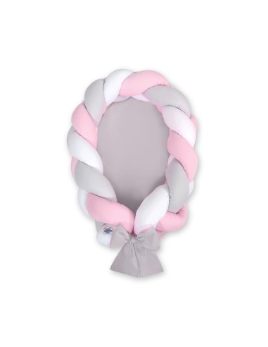 Braided baby nest 2 in 1 - white-gray-pink