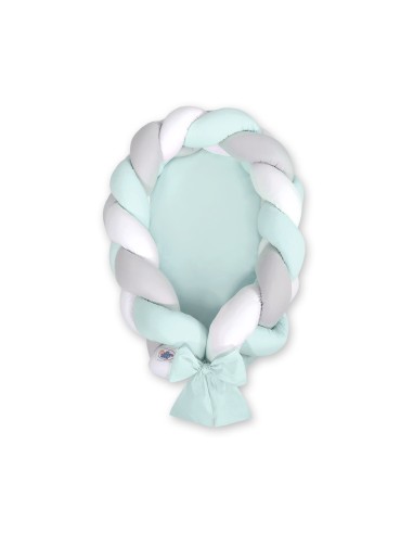 Braided baby nest 2 in 1 - white-gray-mint