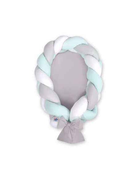 Braided baby nest 2 in 1 - white-gray-mint