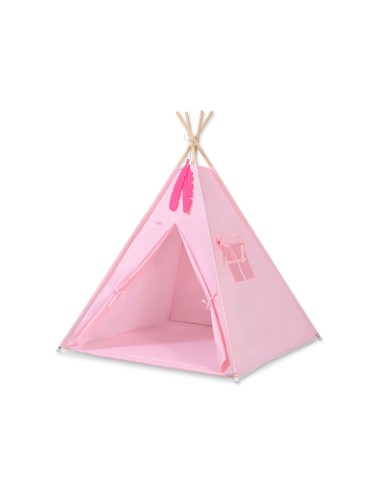 Teepee tent for kids + playmat + pillows + decorative feathers - pink