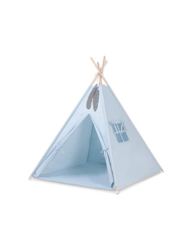 Teepee tent for kids +play mat + decorative feathers - blue