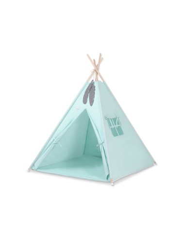 Teepee tent for kids +play mat + decorative feathers - mint