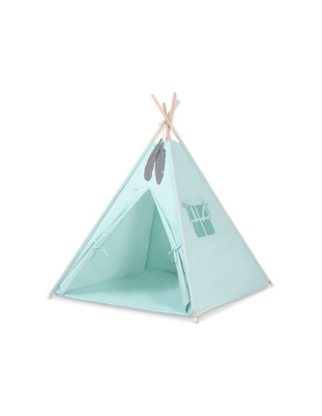 Teepee tent for kids +play mat + decorative feathers - mint