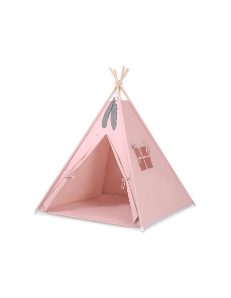 Teepee tent for kids +play mat + decorative feathers - pastel pink