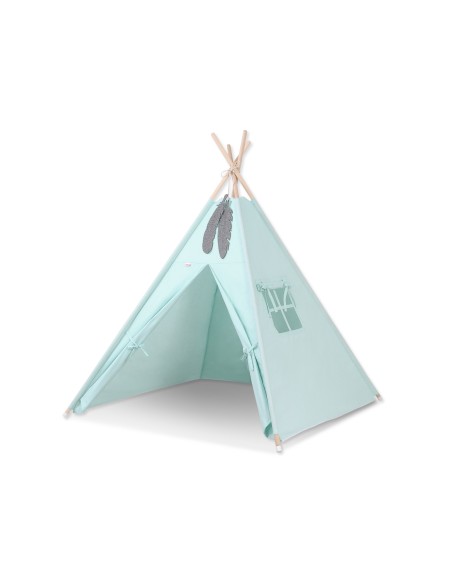 Teepee tent for kids + decorative feathers - mint