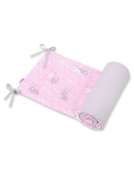 Universal double-sided bumper for cot - pink rabbits