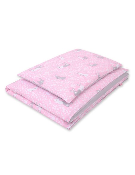 Baby cotton bedding set 2-pcs 120x90 cm- pink rabbits/grey