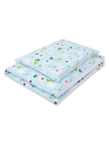 Baby cotton bedding set 2-pcs 120x90 cm- lama mint/white