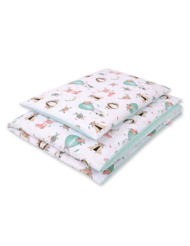 Baby cotton bedding set 2-pcs 120x90 cm- foxes beige/mint