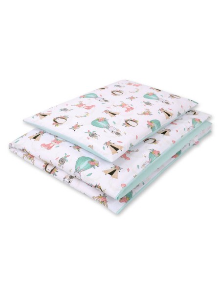 Baby cotton bedding set 2-pcs 120x90 cm- foxes beige/mint