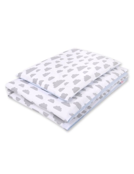 Baby cotton bedding set 2-pcs 120x90 cm- clouds gray/blue