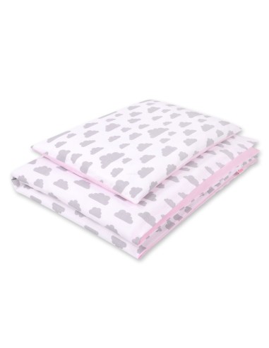 Baby cotton bedding set 2-pcs 120x90 cm- clouds gray/pink