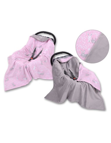 Big double-sided car seat blanket for babies - pink rabbits