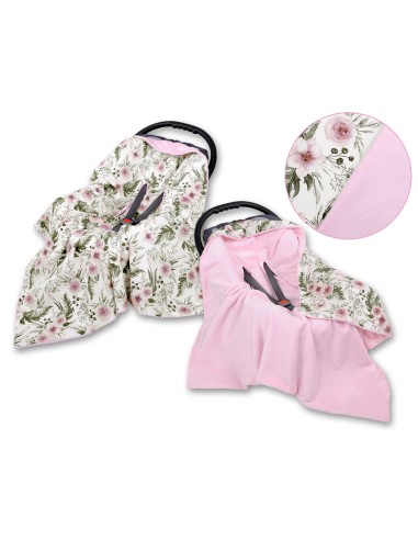 Big double-sided car seat blanket for babies - peony flower pink