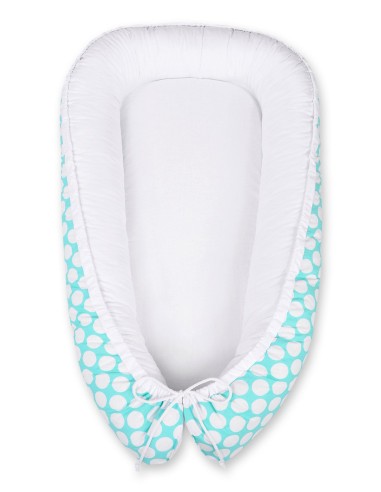 Baby nest double-sided Premium Cocoon for infants BOBONO- turquoise with dots/white