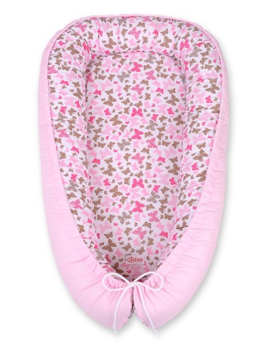 Baby nest double-sided Premium Cocoon for infants BOBONO- pink butterflies/pink