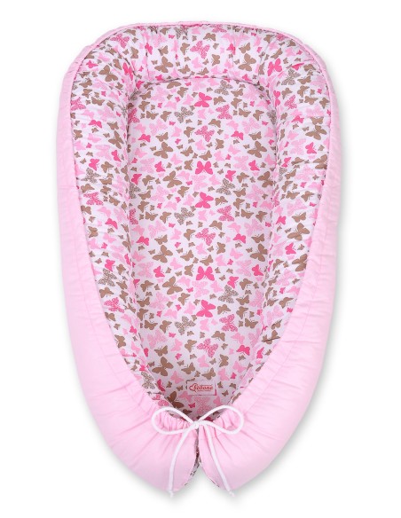 Baby nest double-sided Premium Cocoon for infants BOBONO- pink butterflies/pink