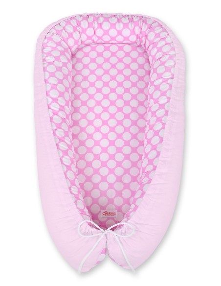 Baby nest double-sided Premium Cocoon for infants BOBONO- pink with white dots/pink