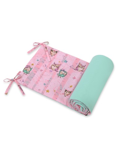 Universal bumper for cot - owls pink-mint