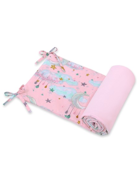 Universal bumper for cot - moons pink