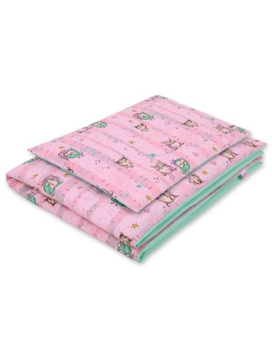 Baby cotton bedding set 2-pcs 120x90 cm- owls pink-mint