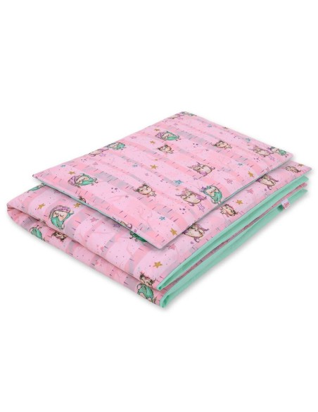 Baby cotton bedding set 2-pcs 120x90 cm- owls pink-mint