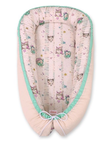 Baby nest double-sided Premium Cocoon for infants BOBONO- owls cream/powder pink