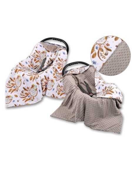 Big double-sided car seat blanket for babies - dream catchers white