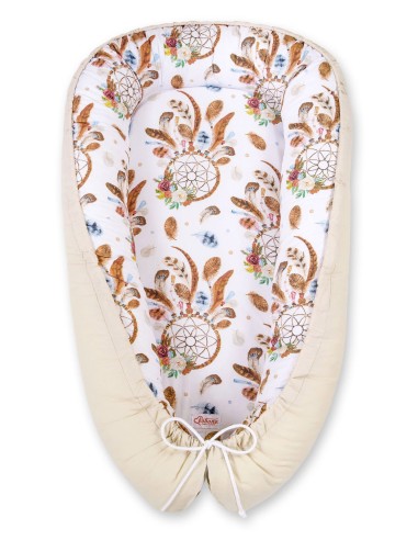 Baby nest double-sided Premium Cocoon for infants BOBONO- dream catchers white/beige