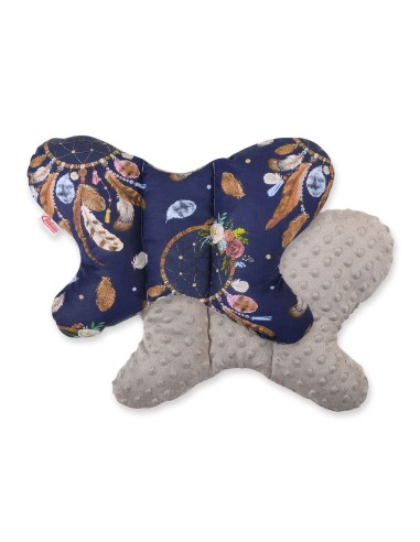 Double-sided anti shock cushion \"BUTTERFLY\" - dream catchers dark blue/gray brown